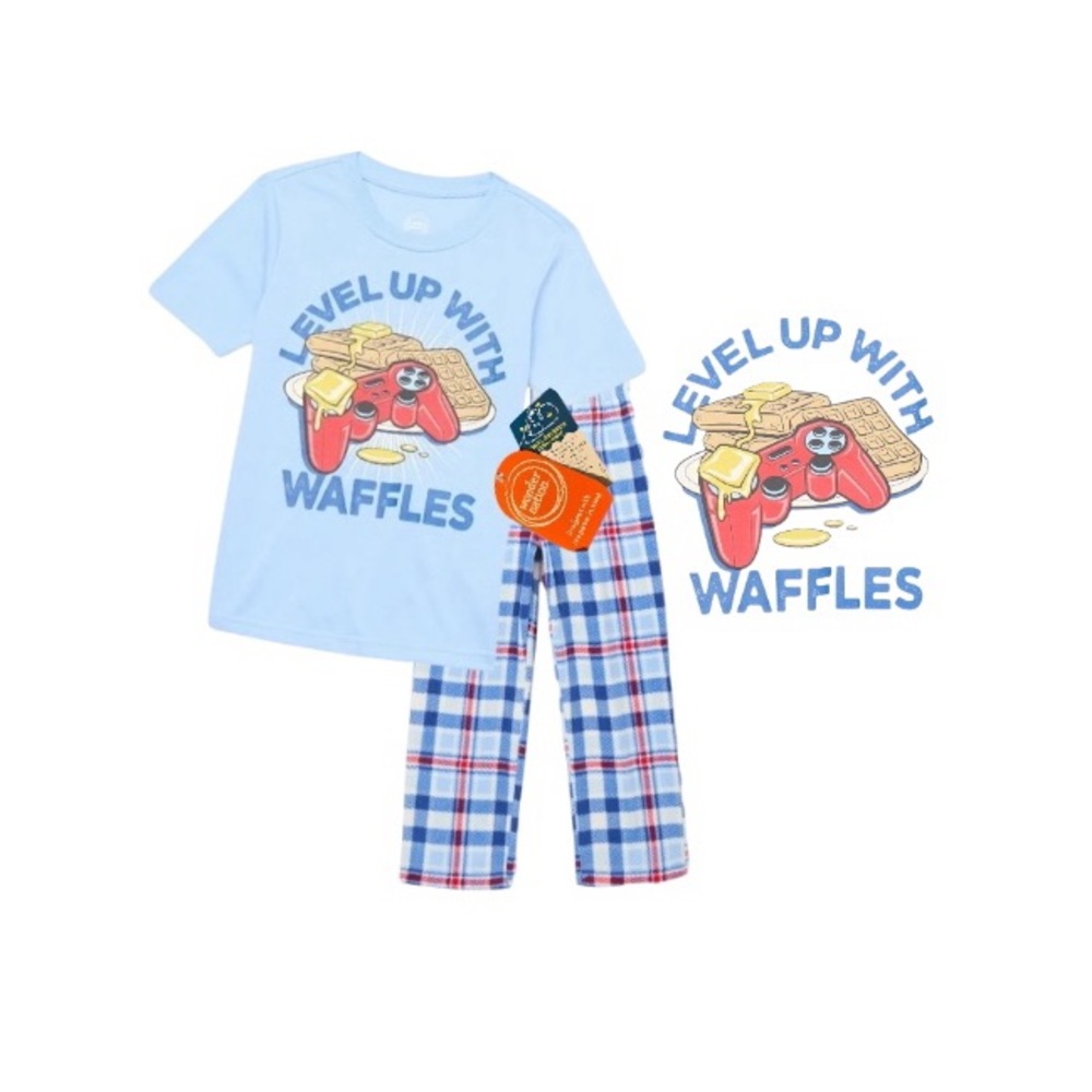 Wonder Nation 'Level Up with Waffles' Pajama Set - Light Blue and White